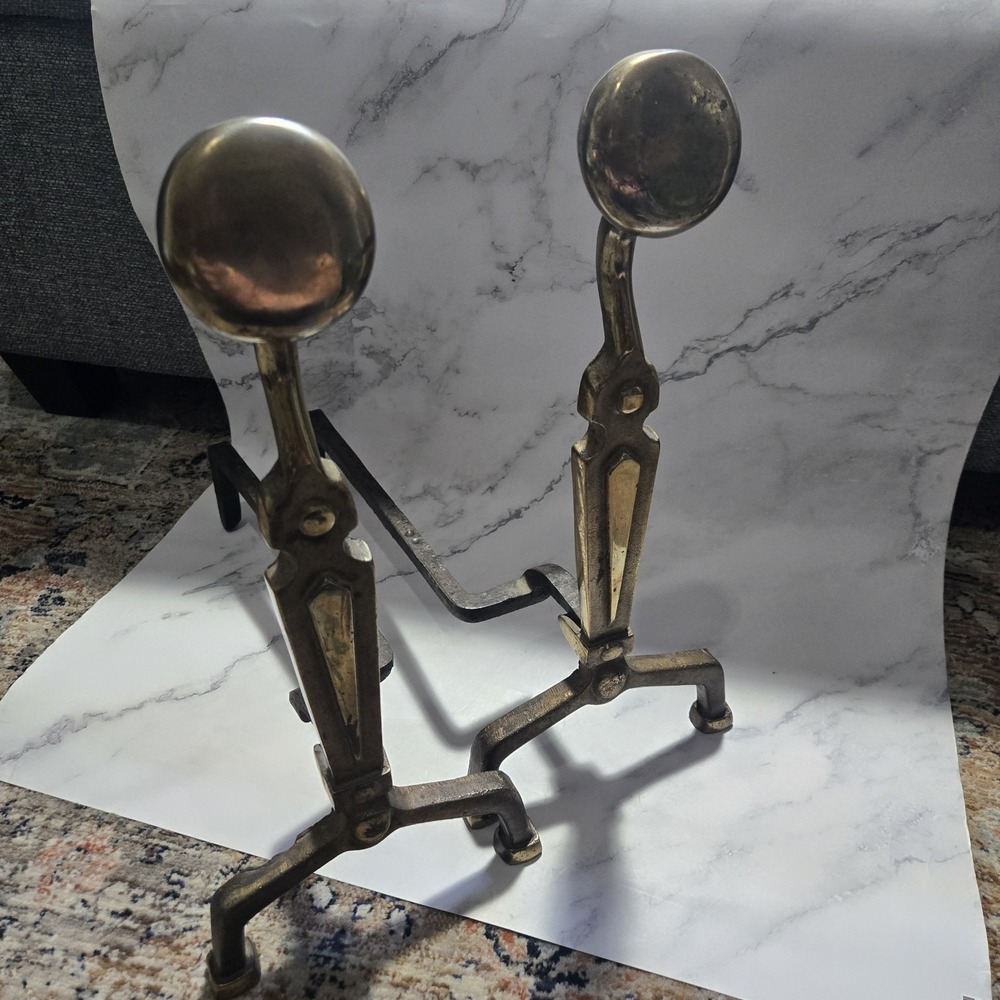 Vintage Brass Fireplace Andirons Clawfoot‎ Ball